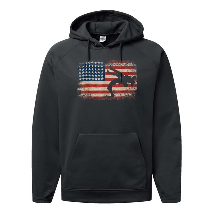 Usa Flag Wrestling American Flag Wrestling Wrestle Gift TShirt Performance Fleece Hoodie