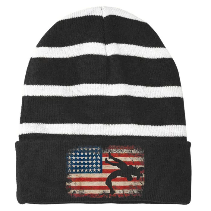 Usa Flag Wrestling American Flag Wrestling Wrestle Gift TShirt Striped Beanie with Solid Band