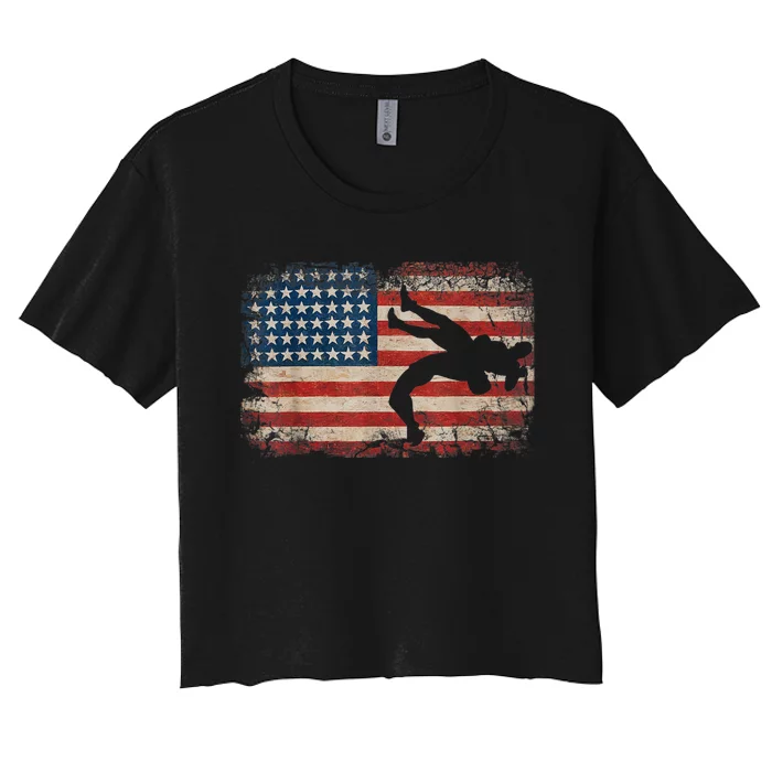 Usa Flag Wrestling American Flag Wrestling Wrestle Gift TShirt Women's Crop Top Tee