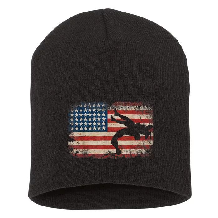 Usa Flag Wrestling American Flag Wrestling Wrestle Gift TShirt Short Acrylic Beanie