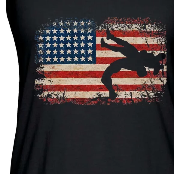 Usa Flag Wrestling American Flag Wrestling Wrestle Gift Ladies Essential Flowy Tank