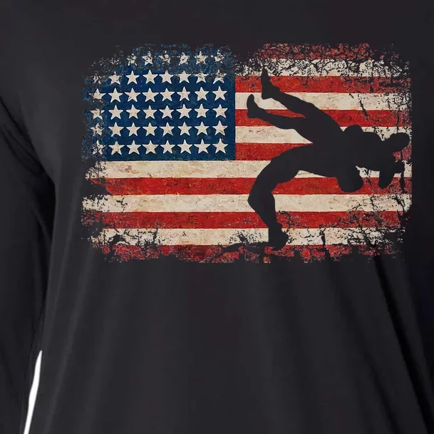 Usa Flag Wrestling American Flag Wrestling Wrestle Gift Cooling Performance Long Sleeve Crew