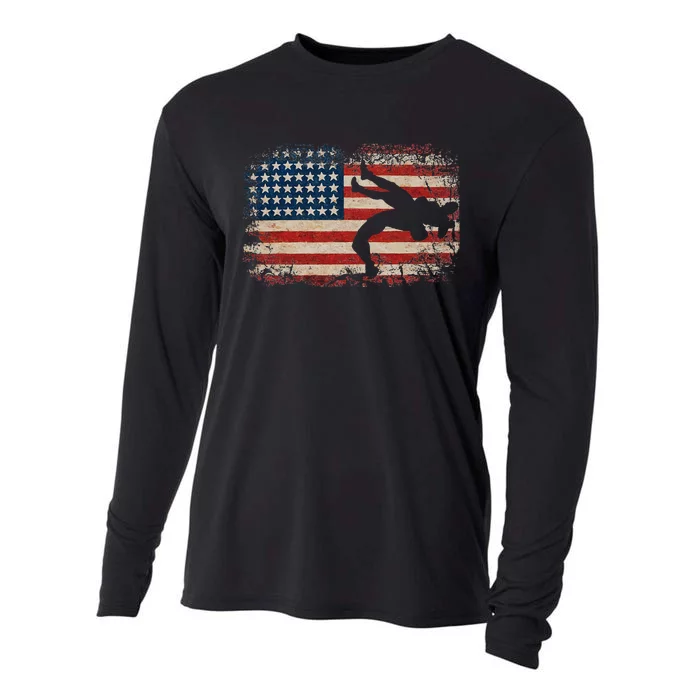 Usa Flag Wrestling American Flag Wrestling Wrestle Gift Cooling Performance Long Sleeve Crew