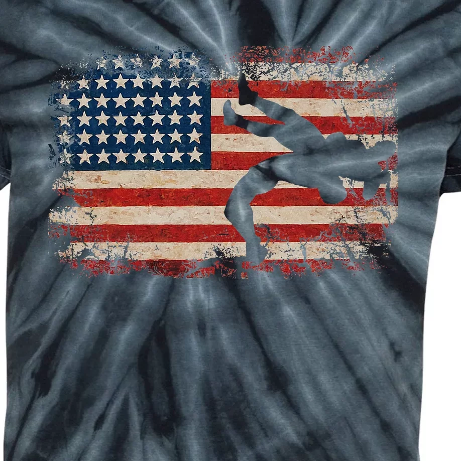 Usa Flag Wrestling American Flag Wrestling Wrestle Gift Kids Tie-Dye T-Shirt