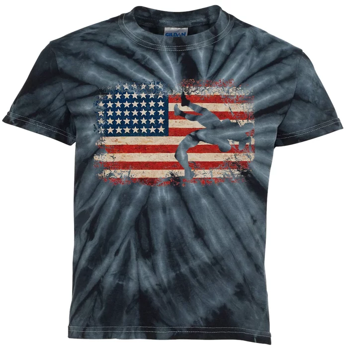 Usa Flag Wrestling American Flag Wrestling Wrestle Gift Kids Tie-Dye T-Shirt