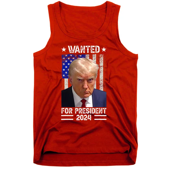 Usa Flag Wanted For President 2024 Trump Mugshot Tank Top