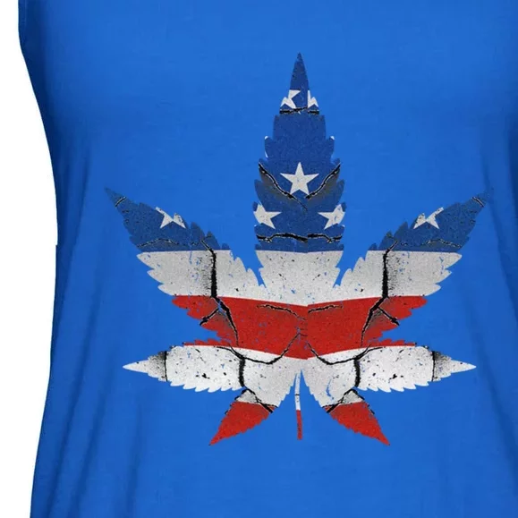 Usa Flag Weed Leaf Fourth Of July American Flag Marijuana Gift Ladies Essential Flowy Tank