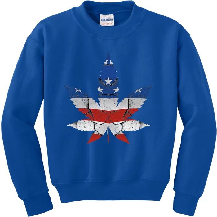 Usa Flag Weed Leaf Fourth Of July American Flag Marijuana Gift Kids Sweatshirt