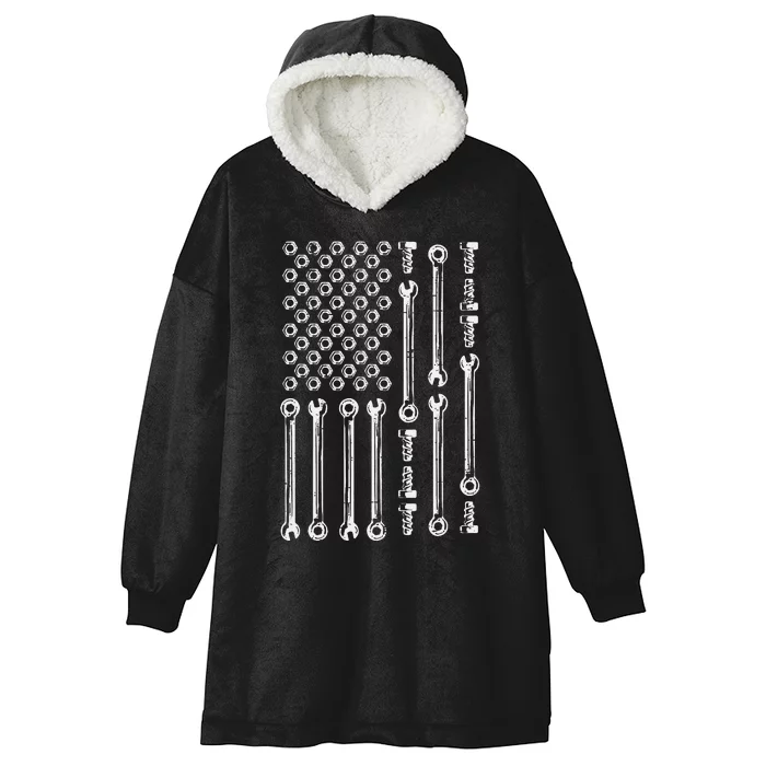 Usa Flag Wrenches Car Auto Mechanic Garage Patriotic Dad Hooded Wearable Blanket