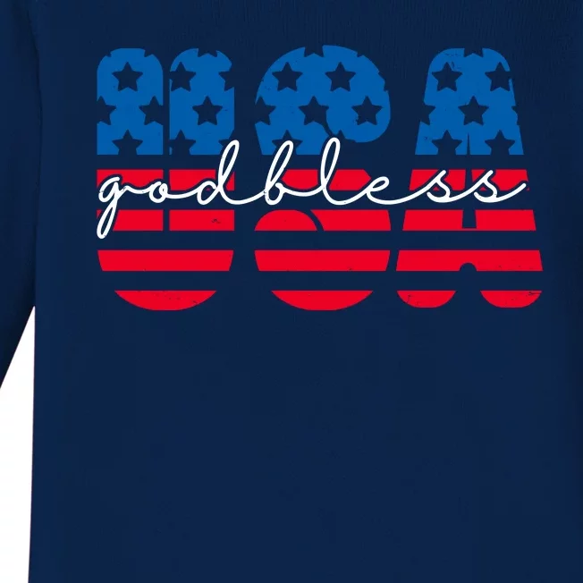 USA God Bless Patriot Celebration Baby Long Sleeve Bodysuit