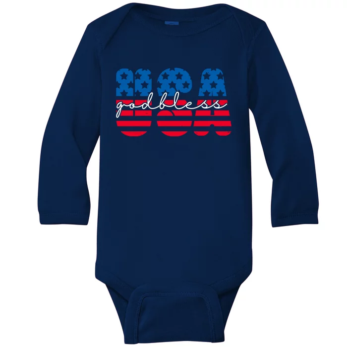 USA God Bless Patriot Celebration Baby Long Sleeve Bodysuit