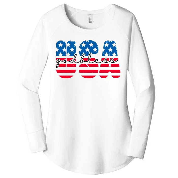 USA God Bless Patriot Celebration Women's Perfect Tri Tunic Long Sleeve Shirt