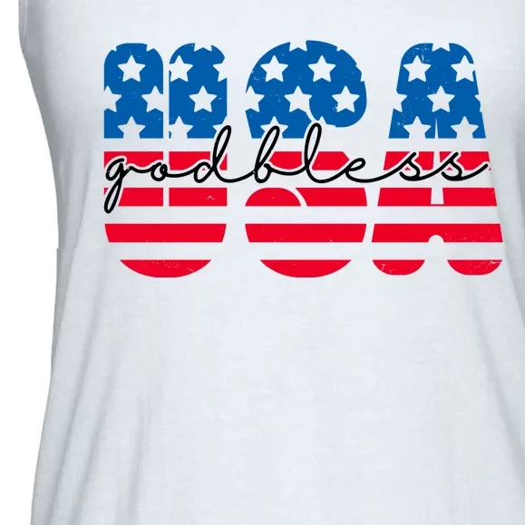 USA God Bless Patriot Celebration Ladies Essential Flowy Tank