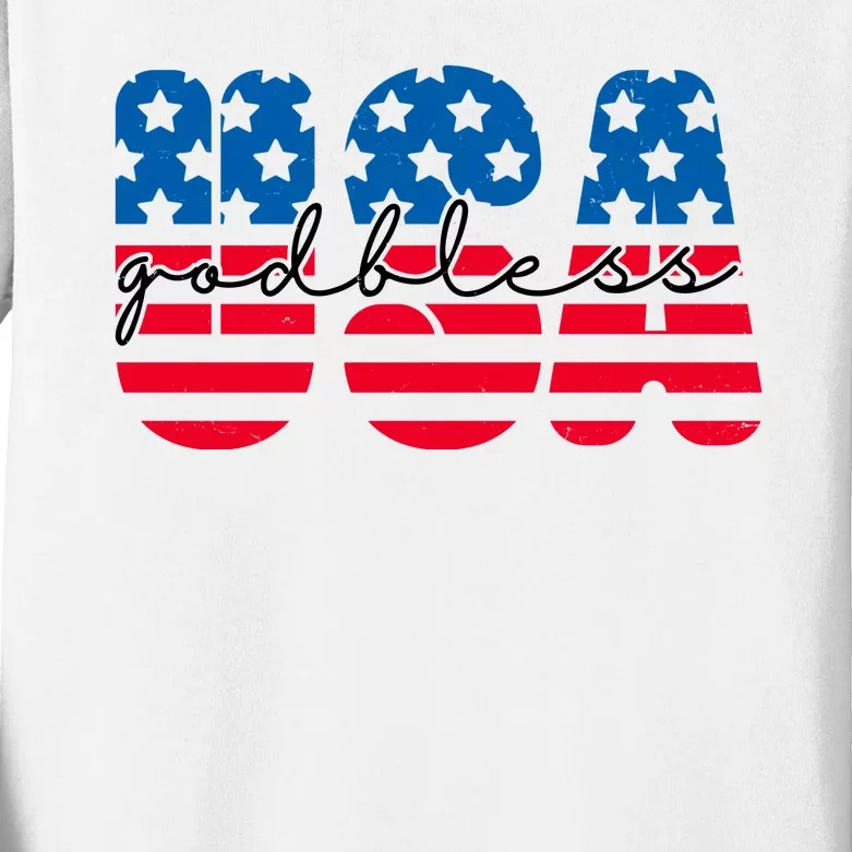 USA God Bless Patriot Celebration Kids Long Sleeve Shirt