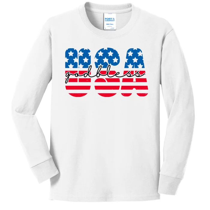 USA God Bless Patriot Celebration Kids Long Sleeve Shirt