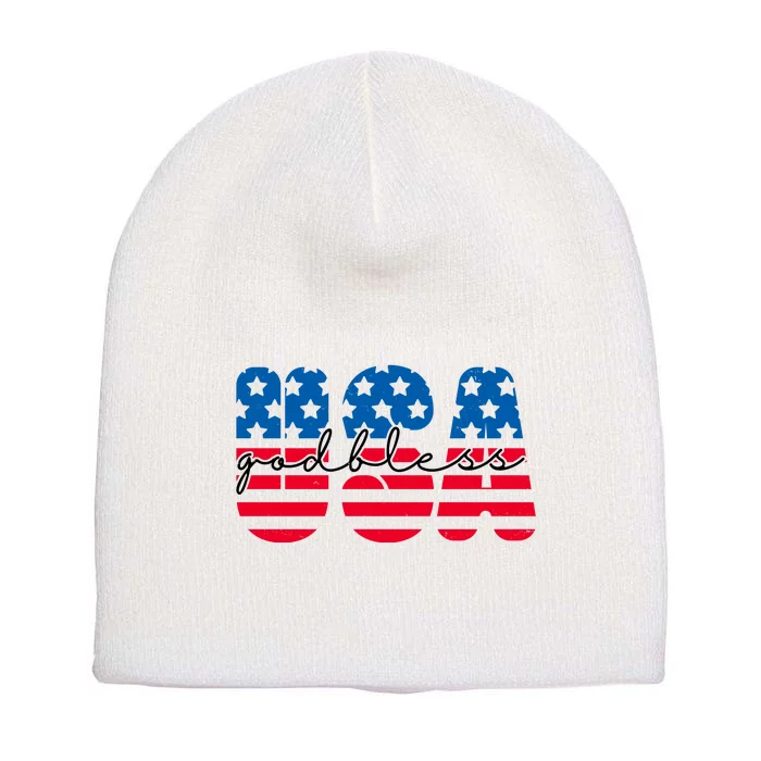 USA God Bless Patriot Celebration Short Acrylic Beanie