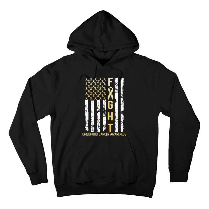 USA Gold Flag Childhood Cancer Awareness Month September Tall Hoodie