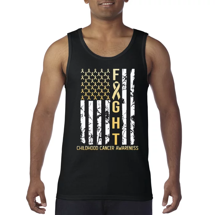 USA Gold Flag Childhood Cancer Awareness Month September Tank Top