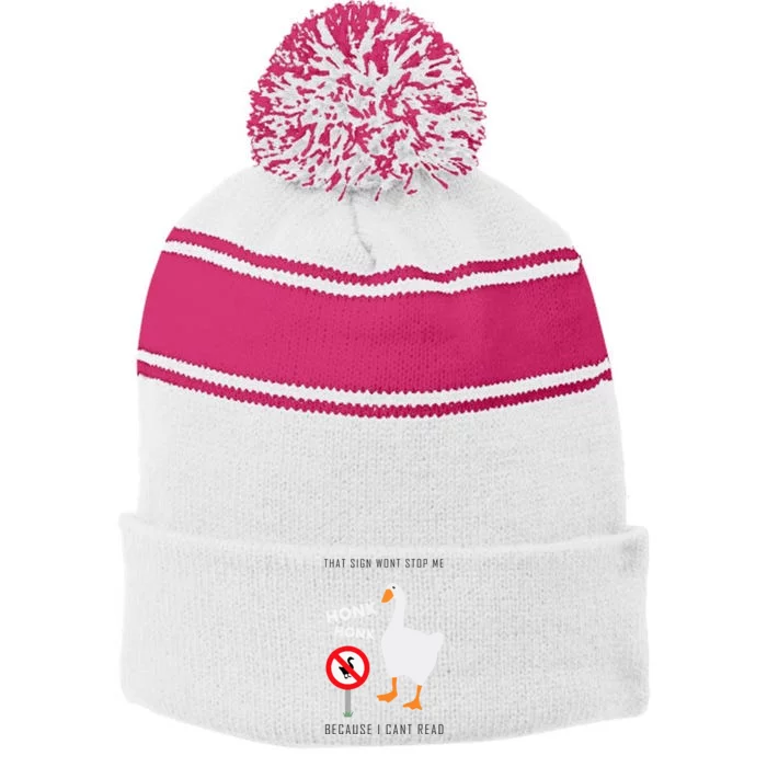 Untitled Goose Game Funny Stripe Pom Pom Beanie