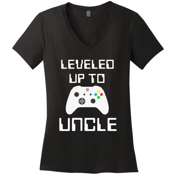 Uncle Gamer Gifts Leveled Up To Uncle Pregnancy Announcement Women's V-Neck T-Shirt