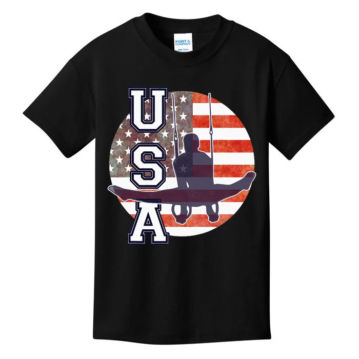 USA Gymnast  Gymnastics Team Athlete American Flag Kids T-Shirt