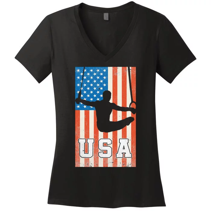 Usa Gymnast Gymnastics Team Athlete American Flag Women's V-Neck T-Shirt