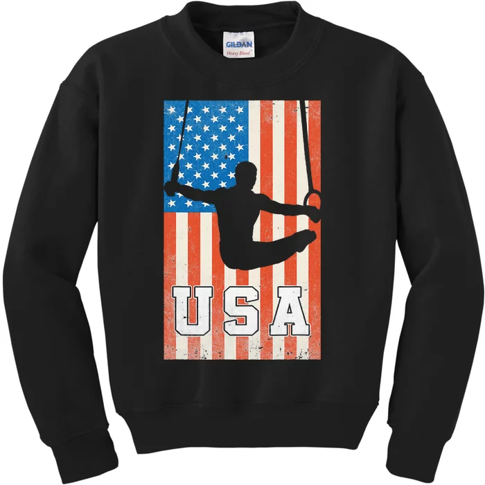 Usa Gymnast Gymnastics Team Athlete American Flag Kids Sweatshirt