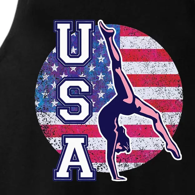 Usa Gymnast Gymnastics Team Athlete American Flag Ladies Tri-Blend Wicking Tank