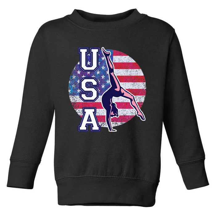 Usa Gymnast Gymnastics Team Athlete American Flag Toddler Sweatshirt