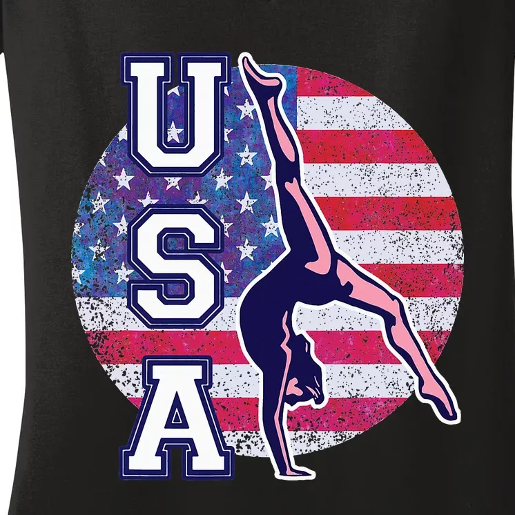 Usa Gymnast Gymnastics Team Athlete American Flag Women's V-Neck T-Shirt