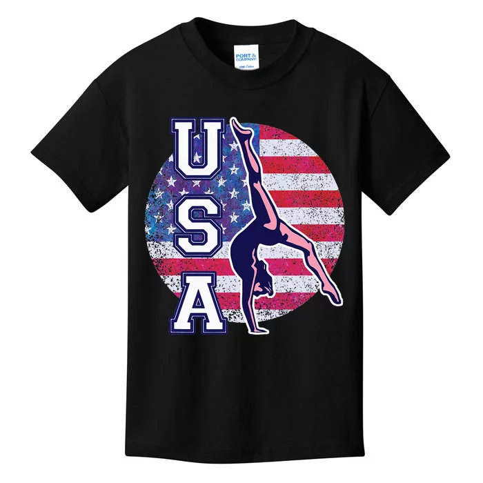 Usa Gymnast Gymnastics Team Athlete American Flag Kids T-Shirt