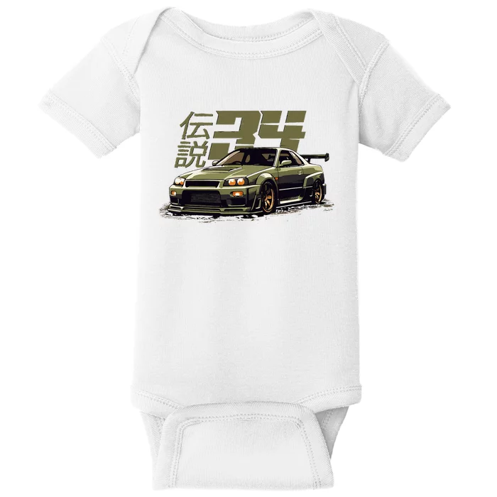 Urban Green Legendary Skyline R34 Jdm Baby Bodysuit