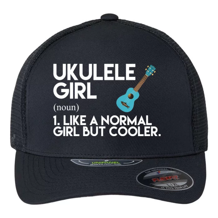 Ukulele Girl Like A Norm Girl But Cooler Flexfit Unipanel Trucker Cap