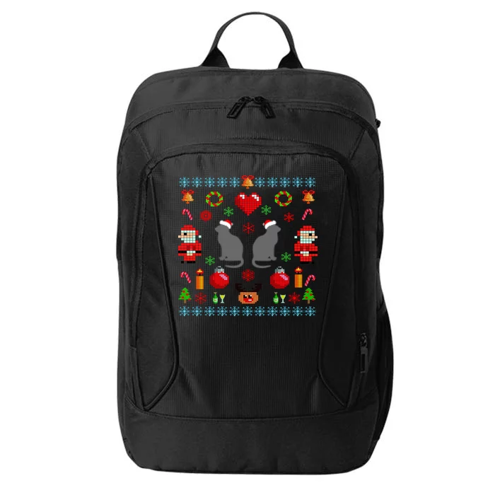 Ugly Cat Christmas Sweater 8 Bit City Backpack