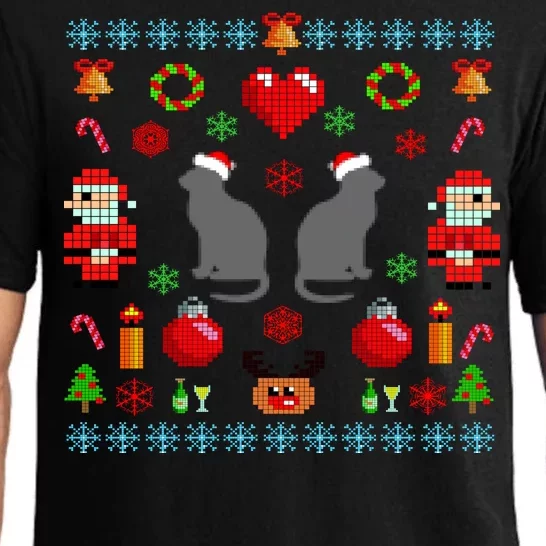 Ugly Cat Christmas Sweater 8 Bit Pajama Set