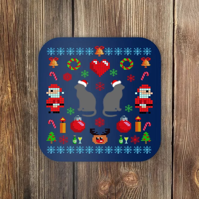 Ugly Cat Christmas Sweater 8 Bit Coaster