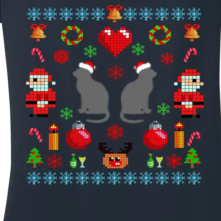 Ugly Cat Christmas Sweater 8 Bit Women's V-Neck T-Shirt