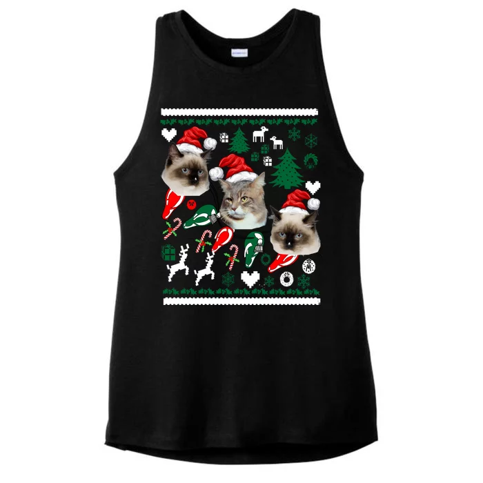 Ugly Cat Christmas Sweatshirt Sweater Ladies Tri-Blend Wicking Tank