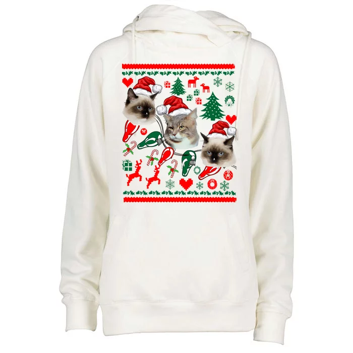 Ugly Cat Christmas Sweatshirt Sweater Womens Funnel Neck Pullover Hood