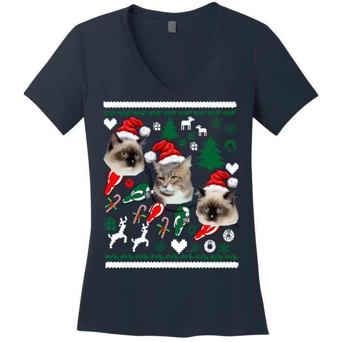 Ugly Cat Christmas Sweatshirt Sweater Women's V-Neck T-Shirt