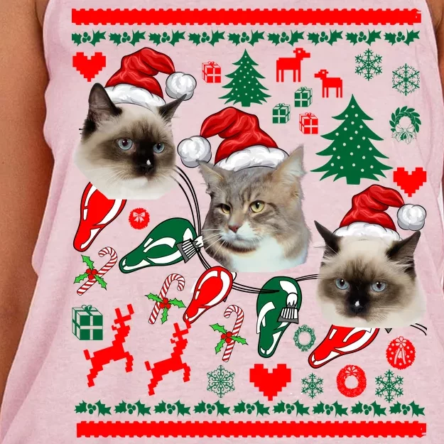 Ugly Cat Christmas Sweatshirt Sweater Women's Knotted Racerback Tank