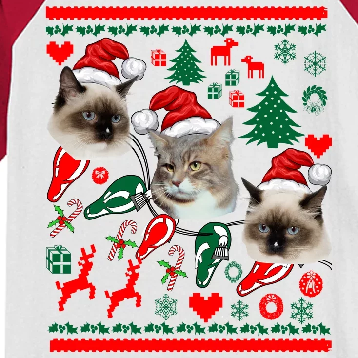 Ugly Cat Christmas Sweatshirt Sweater Kids Colorblock Raglan Jersey