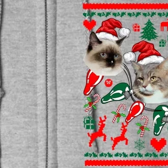 Ugly Cat Christmas Sweatshirt Sweater Full Zip Hoodie