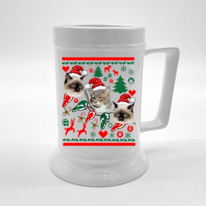 Ugly Cat Christmas Sweatshirt Sweater Front & Back Beer Stein