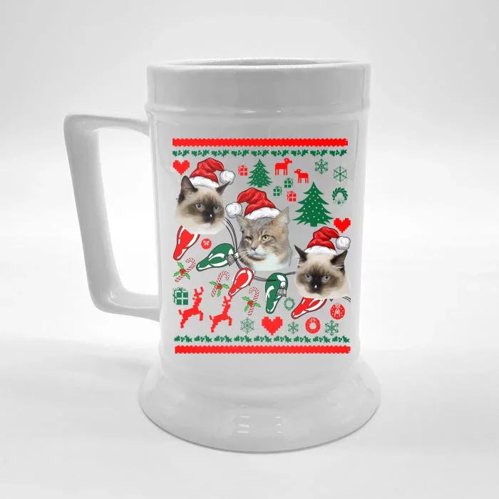 Ugly Cat Christmas Sweatshirt Sweater Front & Back Beer Stein