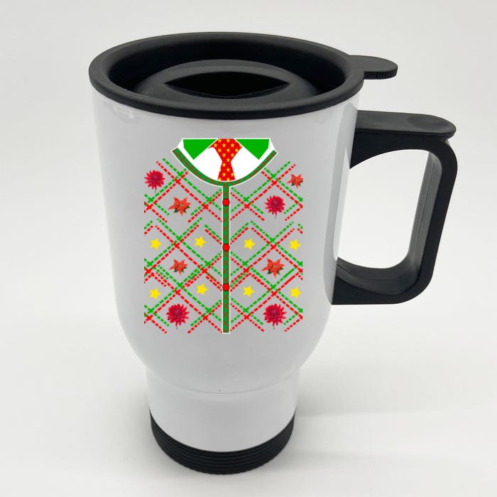 Ugly Christmas Cardigan Tie Sweater Front & Back Stainless Steel Travel Mug