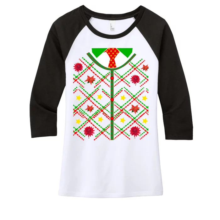 Ugly Christmas Cardigan Tie Sweater Women's Tri-Blend 3/4-Sleeve Raglan Shirt