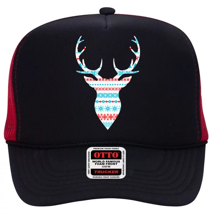 Ugly Christmas Pattern Deer High Crown Mesh Trucker Hat