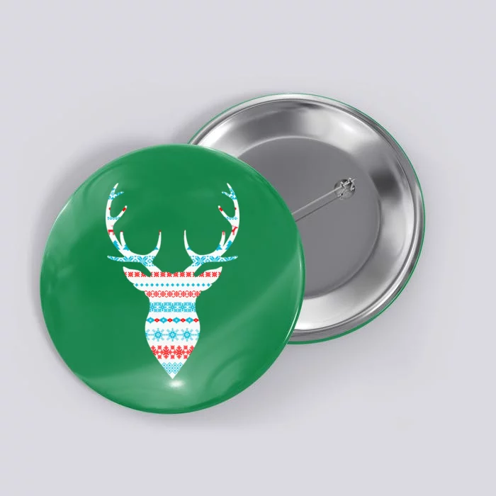 Ugly Christmas Pattern Deer Button