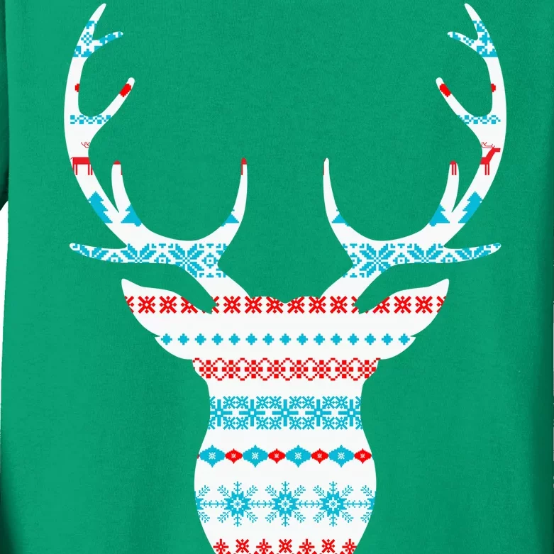 Ugly Christmas Pattern Deer Kids Long Sleeve Shirt